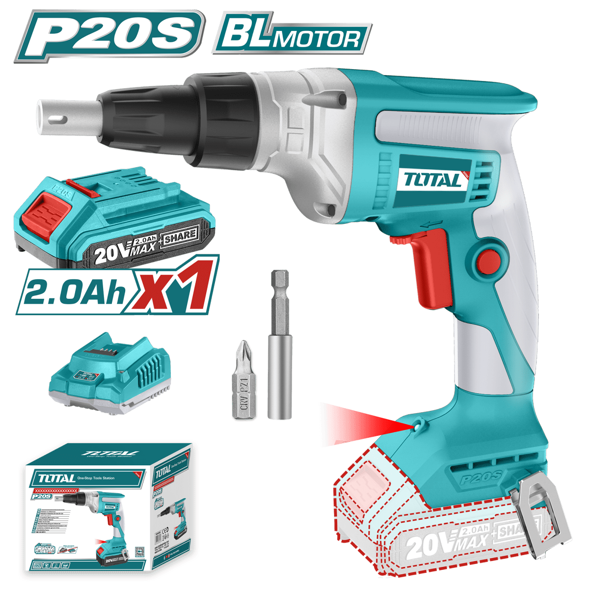 ATORNILLADOR DE DRYWALL BRUSHLESS 20V TOTAL TDSLI2042001