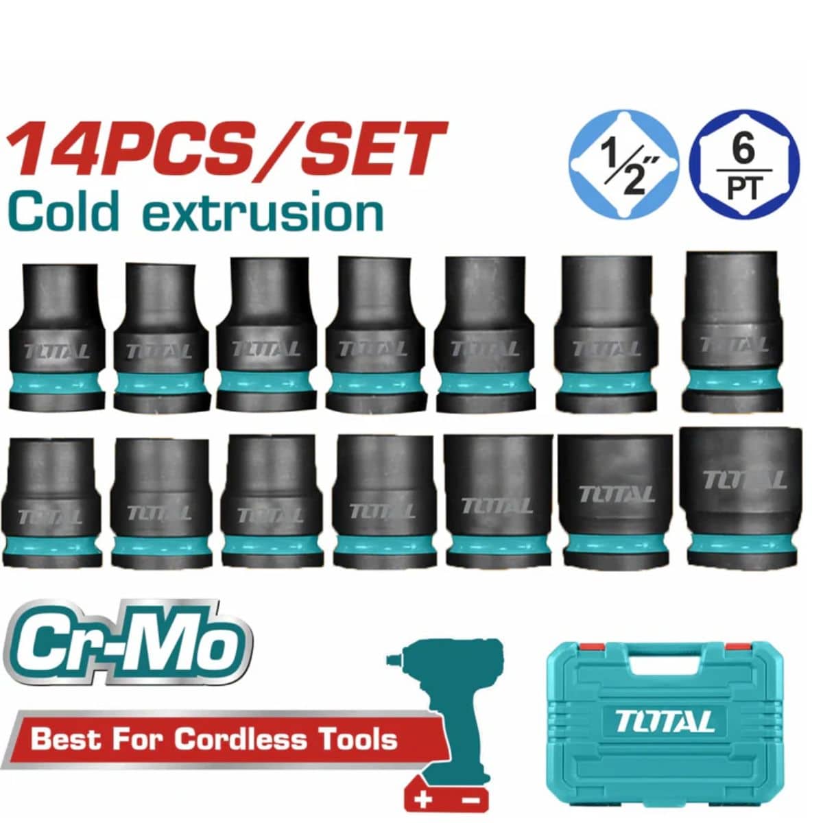 SET DADOS IMPACTO 1/2 PULG 14PCS 10-27MM CR-MO MALETIN INDUSTRIAL - THISTD121412