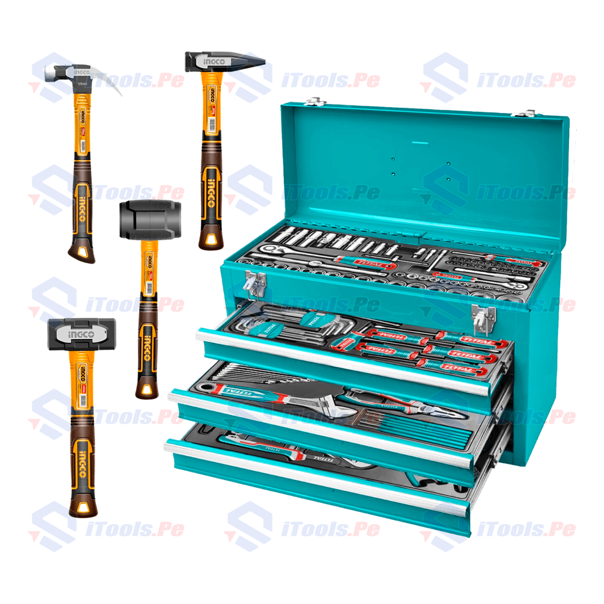 SET HERRAMIENTAS MANUALES 132 PCS TOTAL + SET DE MARTILLOS INGCO 4 PCS1