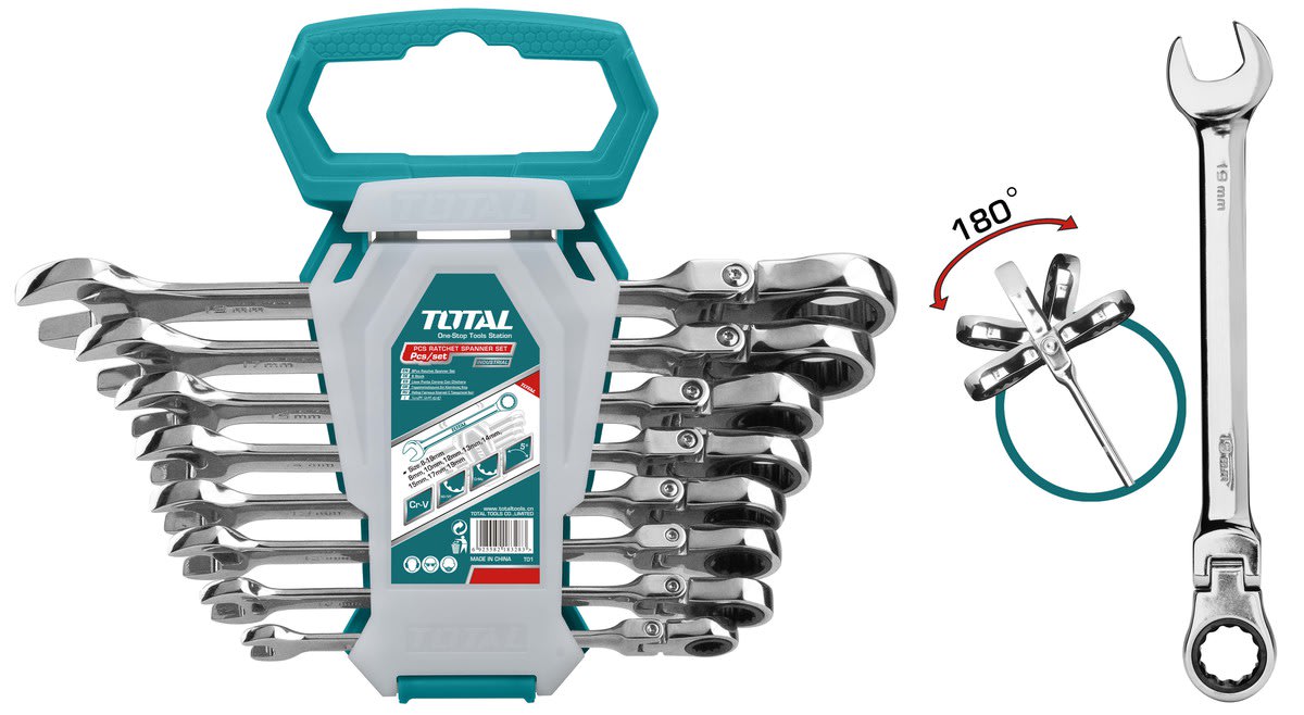 JUEGO DE LLAVES MIXTAS CON RACHET FLEXIBLE 8 PIEZAS TOTAL TOOLS THT102RK5862