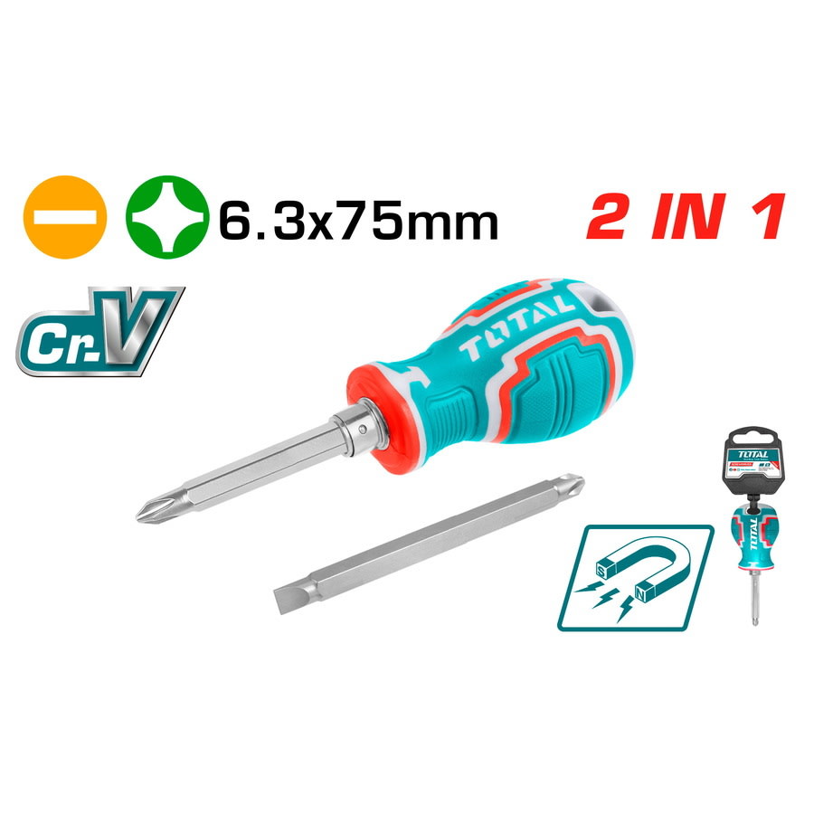 JUEGO DE DESTORNILLADORES TOTAL 2 EN 1 PH2 + SL6.3 X 75 (THT250216)1