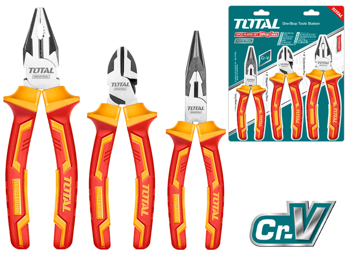 SET DE ALICATES AISLADOS 3 PZS 1000V TOTAL TOOLS THT2K03023