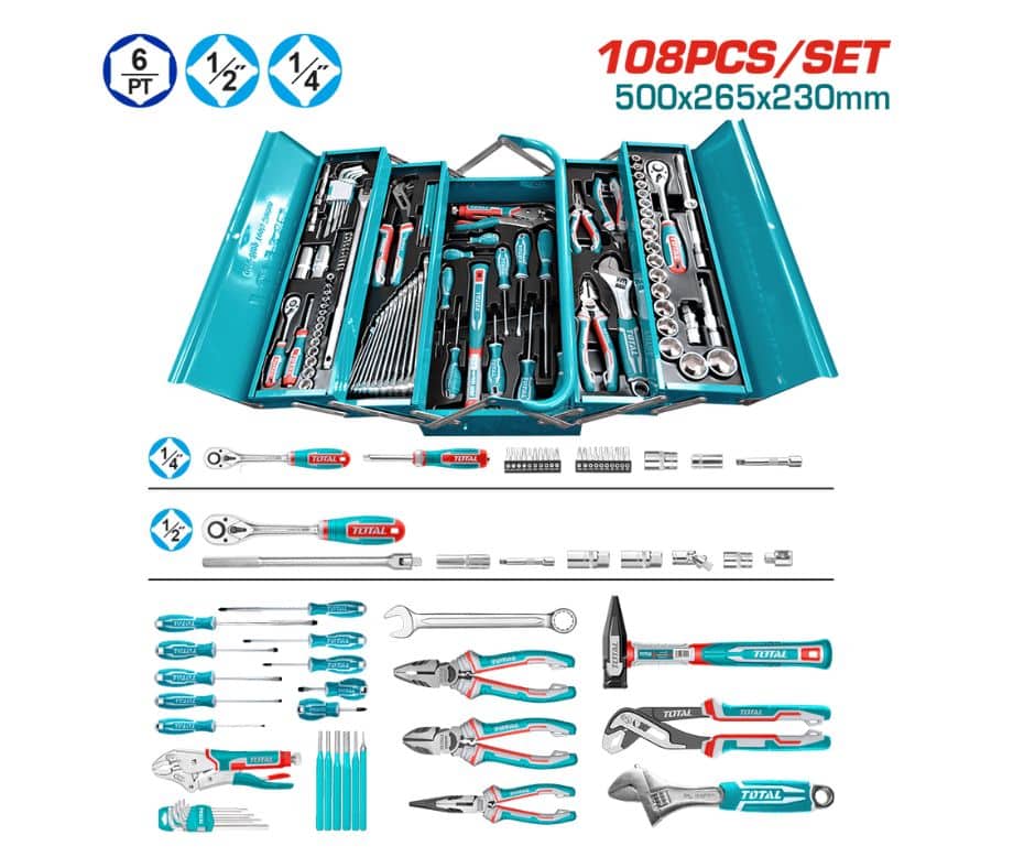 SET DE HERRAMIENTAS MANUALES 108 PCS ESTUCHE METALICO TOTAL - THTCS1210813