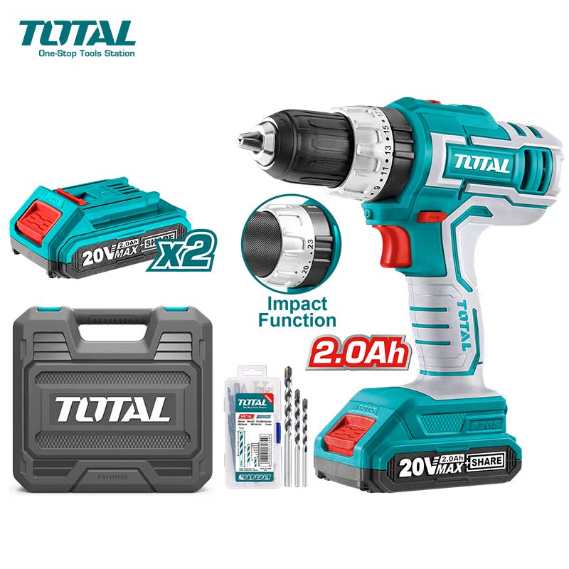 TALADRO PERCUTOR 1/2'' ATORNILLADOR 20V ACCESORIOS TOTAL - TIDLI200312