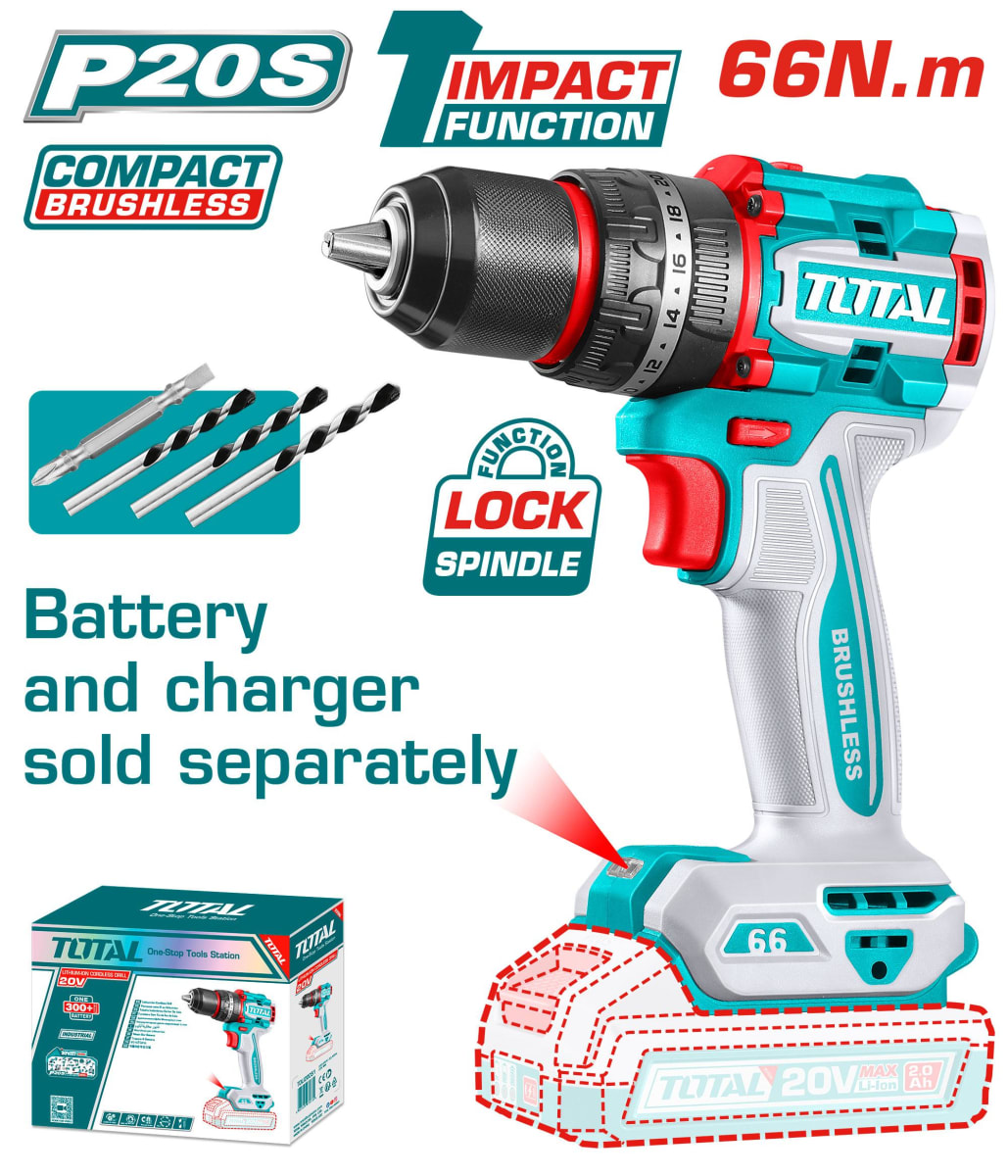 TALADRO ATORNILLADOR IMPACTOR C/PERCUTOR BARETOOLS 20V 66NM TOTAL / TIDLI2066811
