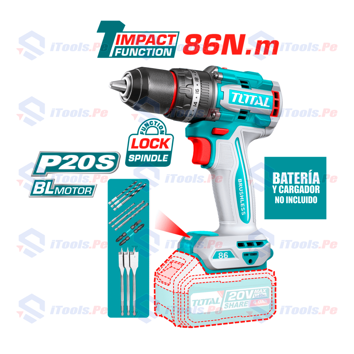 TALADRO PERCUTOR 86NM LI-ION 20V13MM CABEZAL S/CAJA1