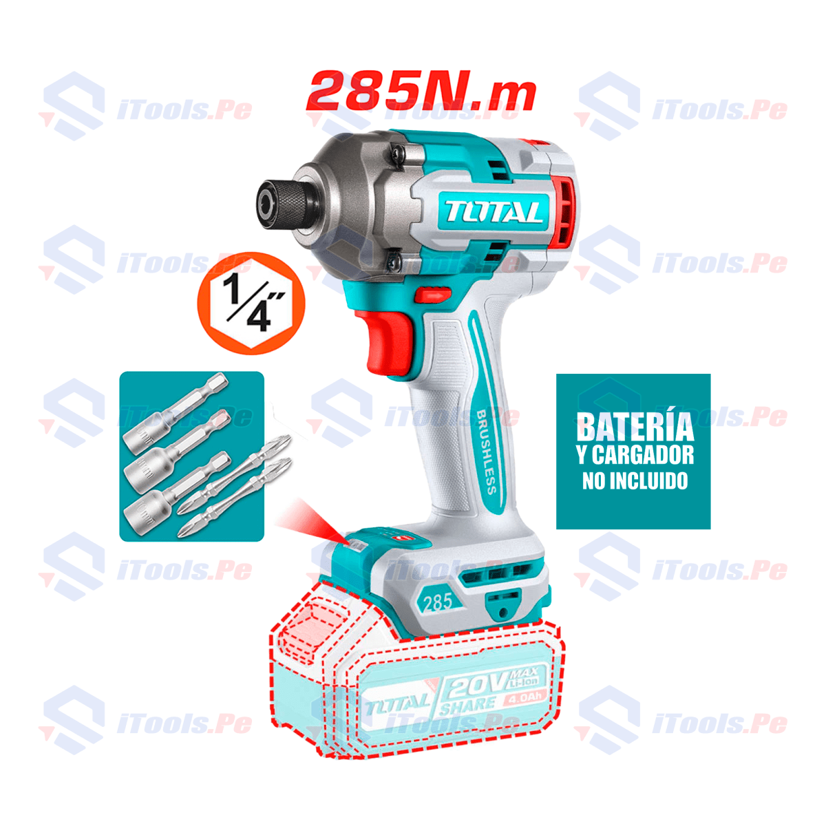 ATORNILLADOR 285NM BRUSHLESS LI-ION 20V 6.35MM CABEZAL S/CAJA1
