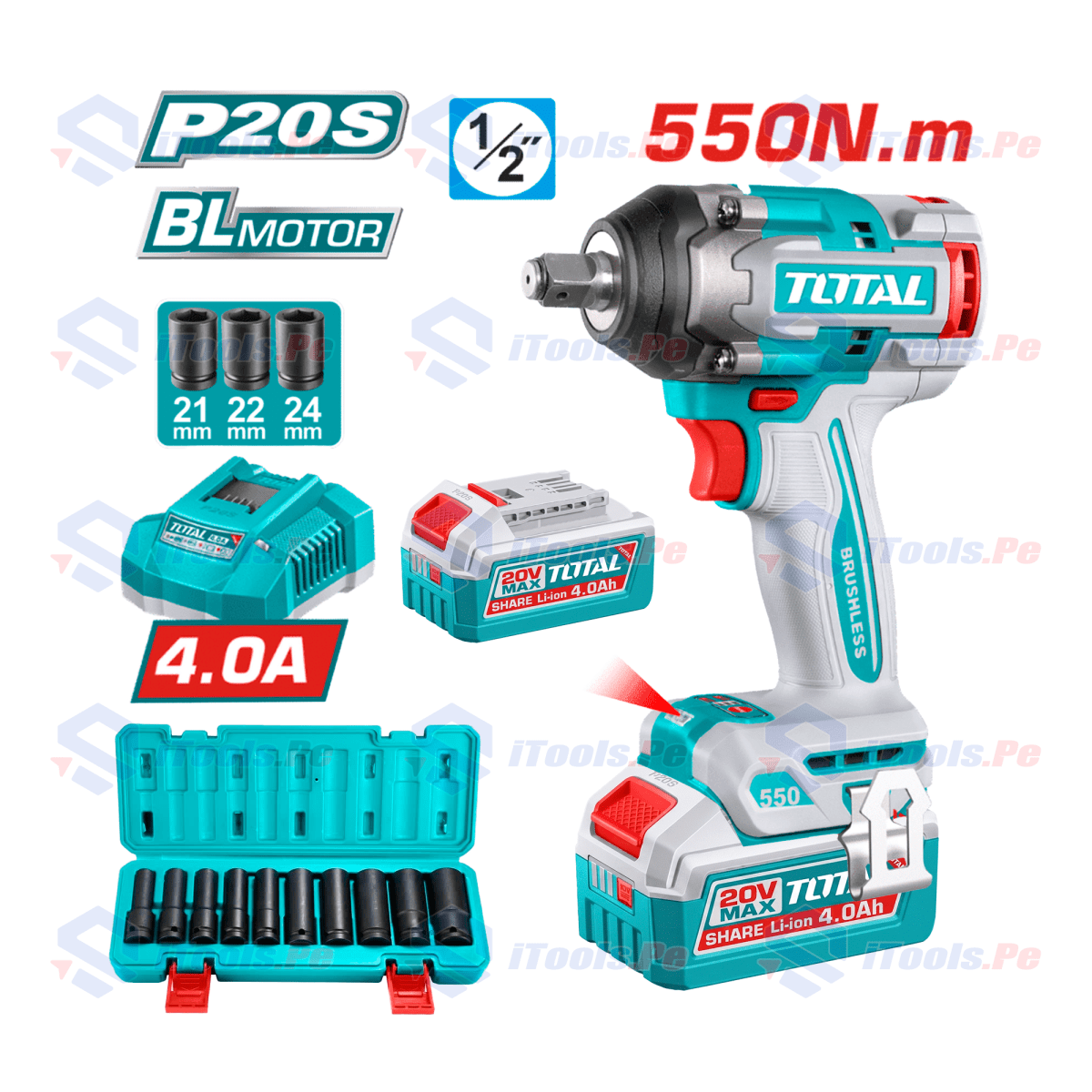 KIT LLAVE DE IMPACTO 550 NM 20V TOTAL / TIWLI2055-KIT1