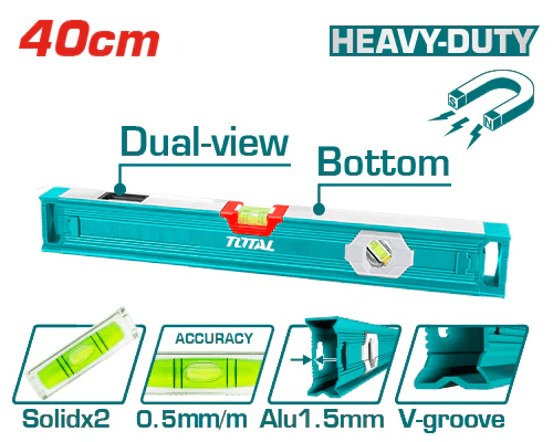 NIVEL DE BURBUJA MANUAL MAGNETICO 40CM PROFESIONAL TOTAL - TMT240561