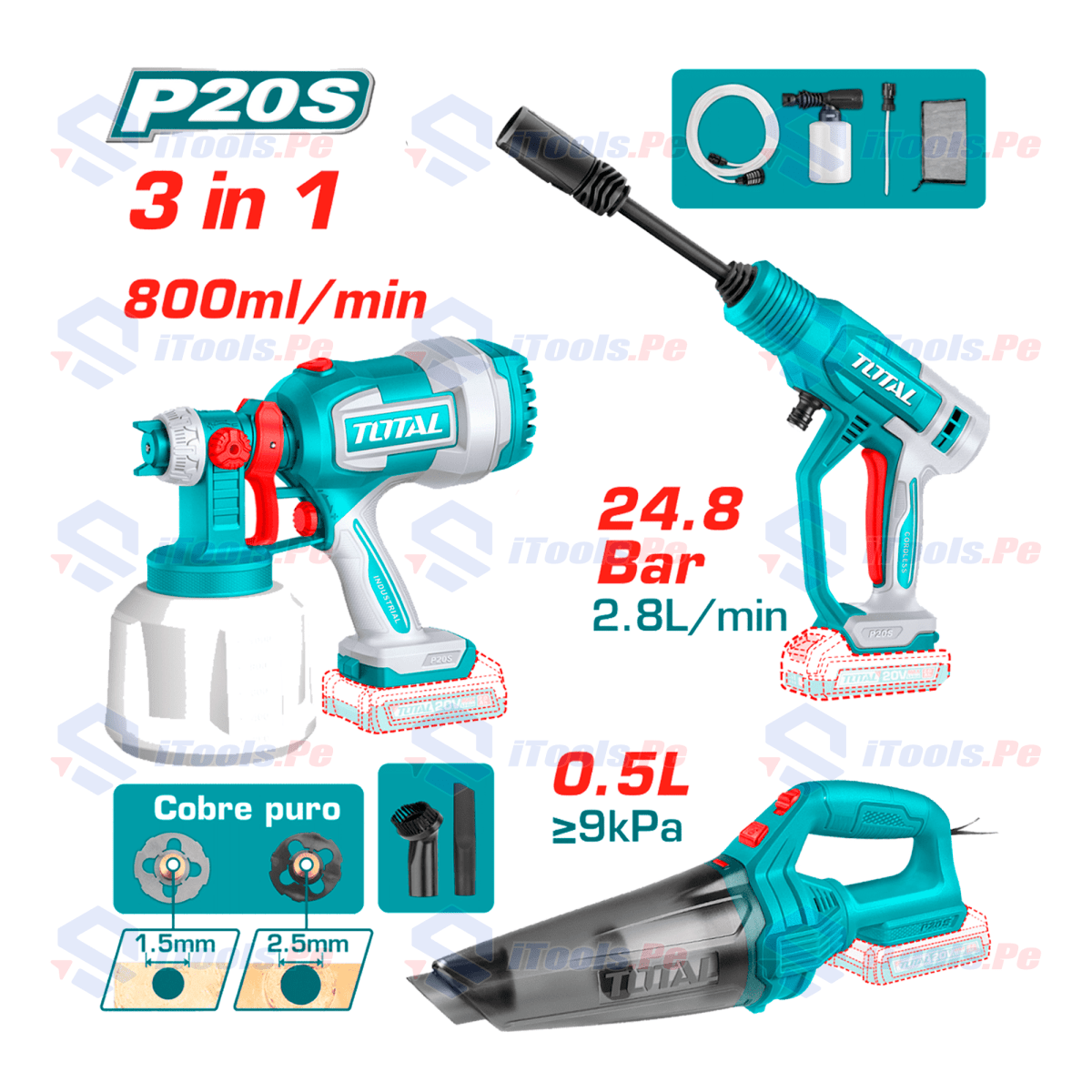 Kit Baretools 20v pistola pintar + hidrolavadora + aspiradora1