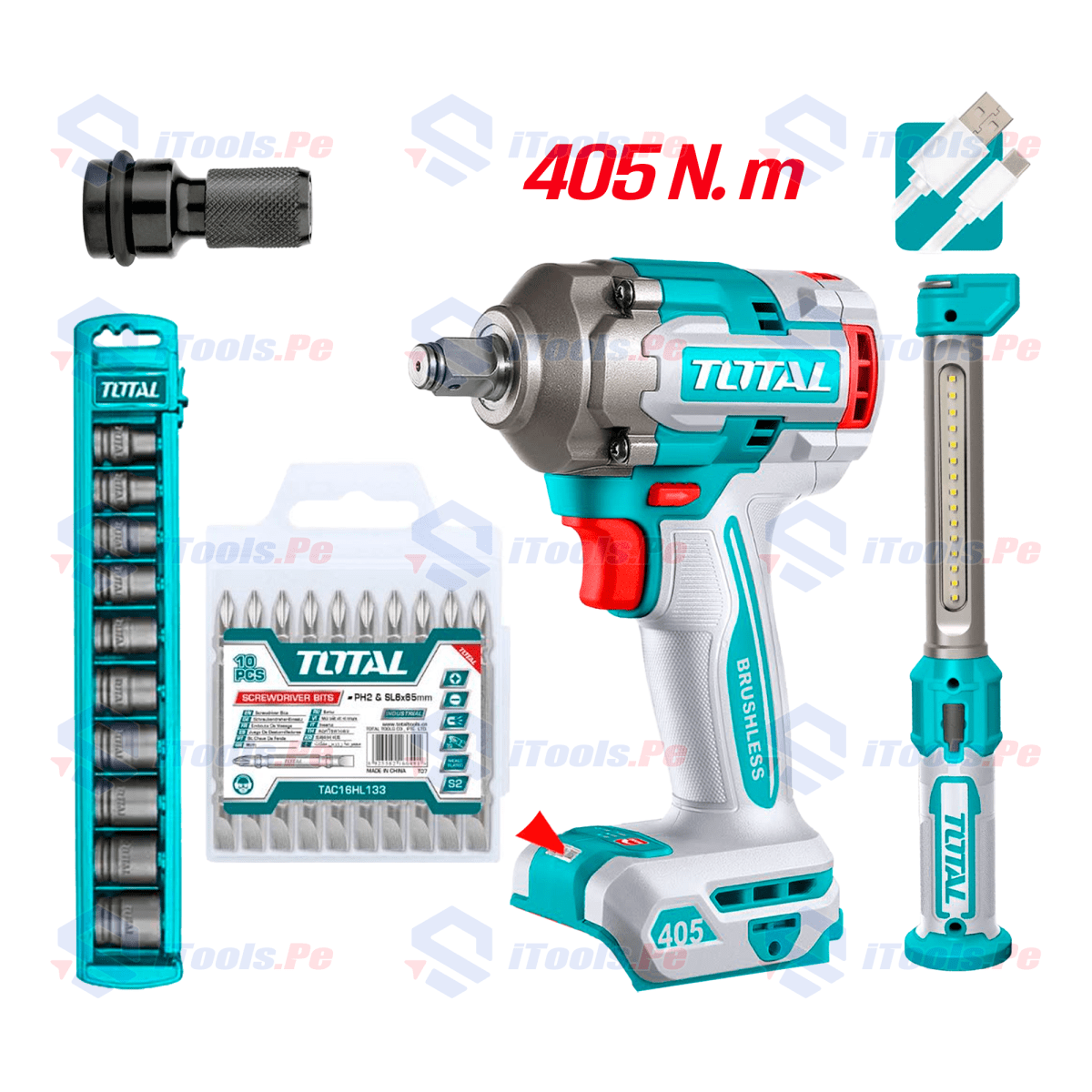 Combo 2 en1 llave impacto 405nm + linterna + dados impacto total / tosli23056-dsg1