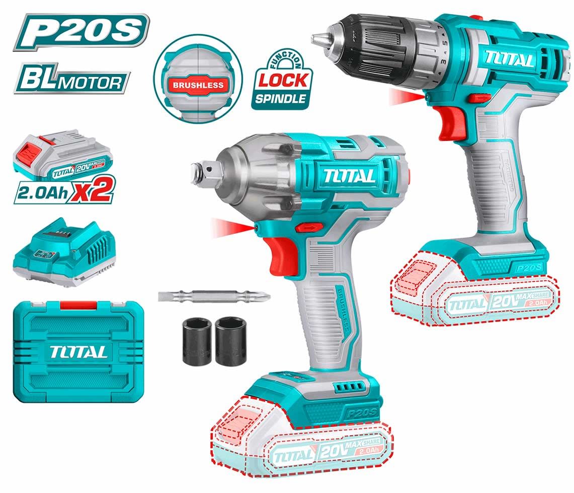 COMBO TALADRO ATORNILLADOR + LLAVE DE IMPACTO 300NM 20V TOTAL TOSLI2307021