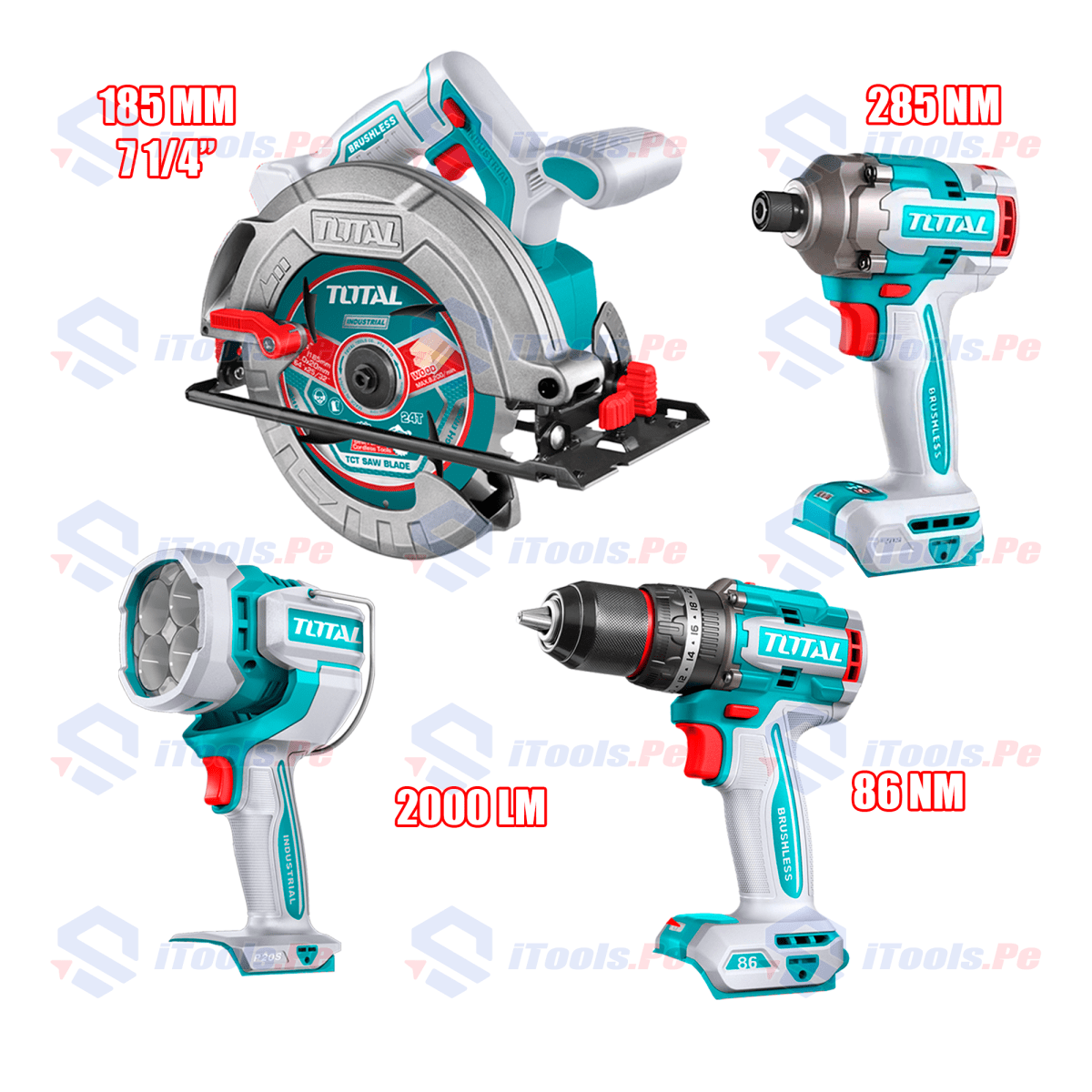 KIT BARETOOLS TALADRO 86NM + ATORNILLADOR 285 NM + SIERRA CIRCULAR + LÁMPARA 2000 LM1