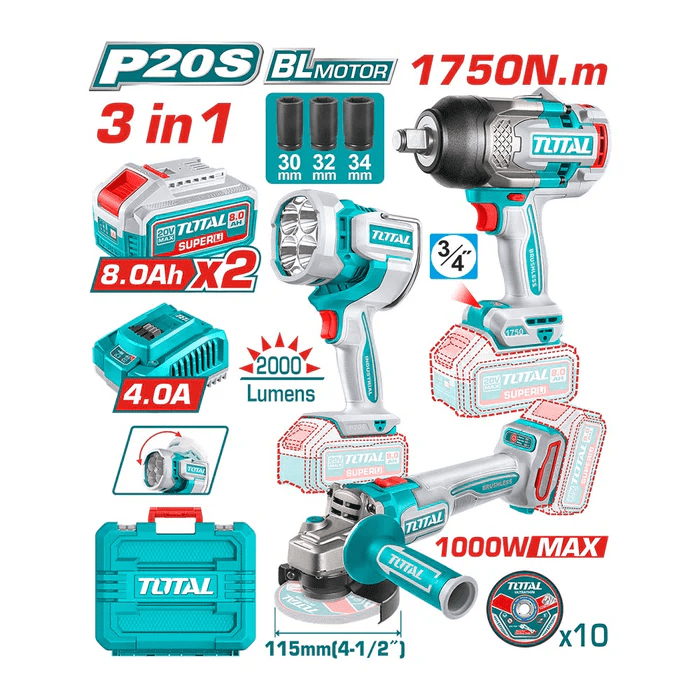 Kit Llave de Impacto 1750Nm + Esmeril 1000wMax + Linterna + Accesorios2