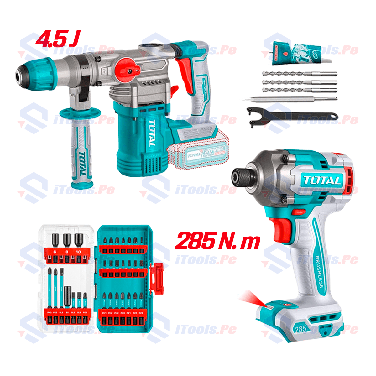 Combo 2 en 1: Atornillador 285nm + rotomartillo 4.5j total / TOSLI250693-DSG11