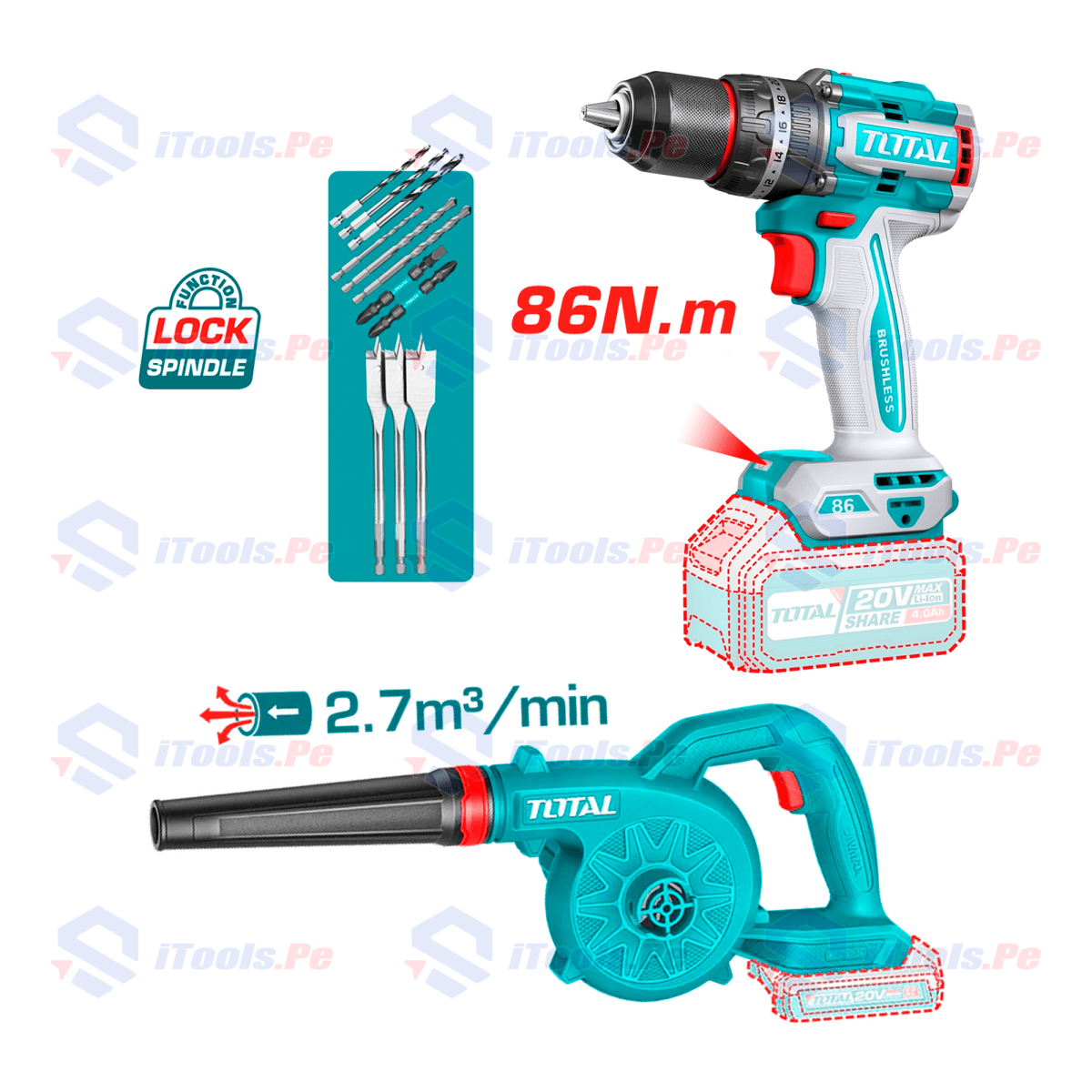 Taladro de 86nm y sopladora total 20v / TOSLI250883-DGS21