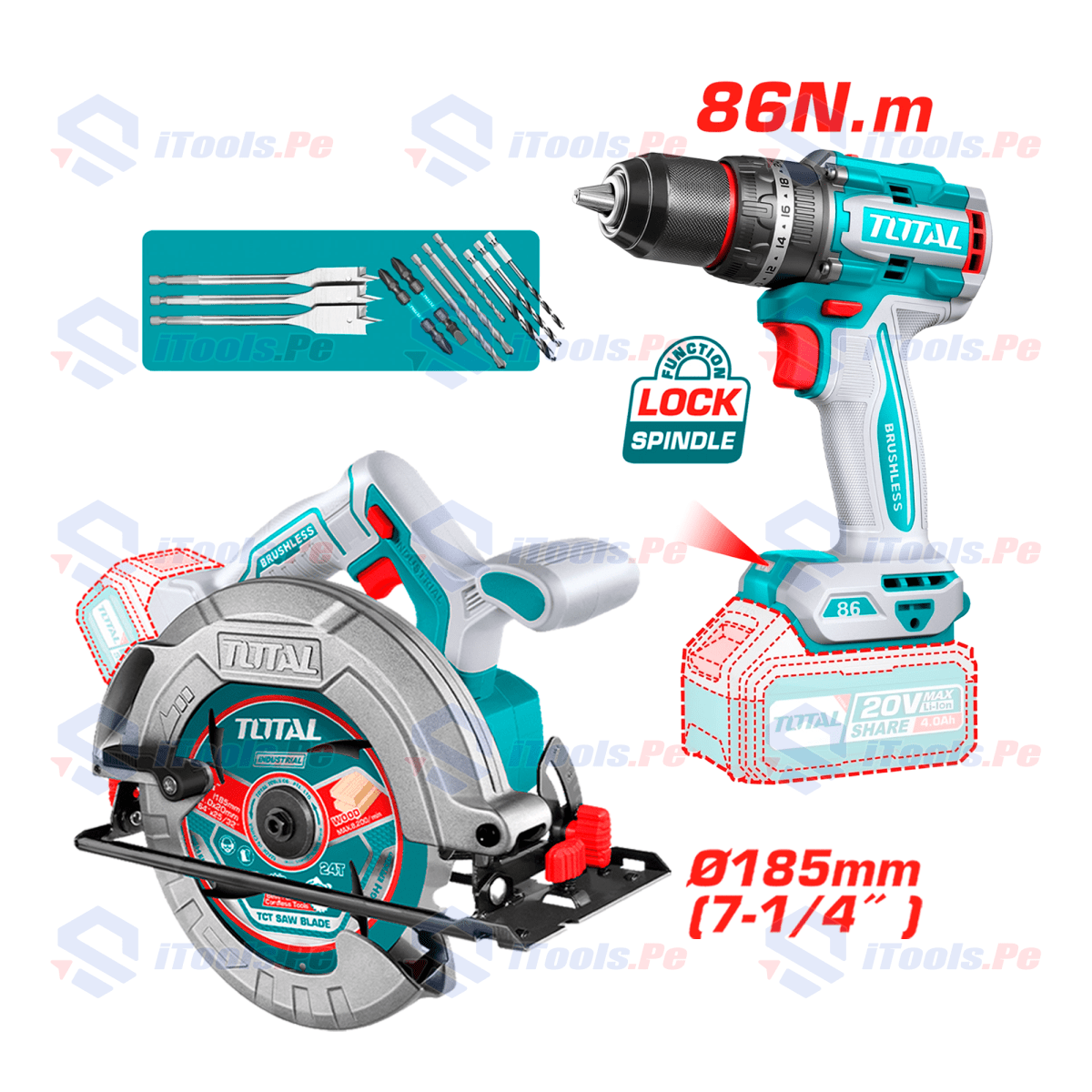 Combo inalámbrico de taladro + sierra circular total / TOSLI251082-DSG1