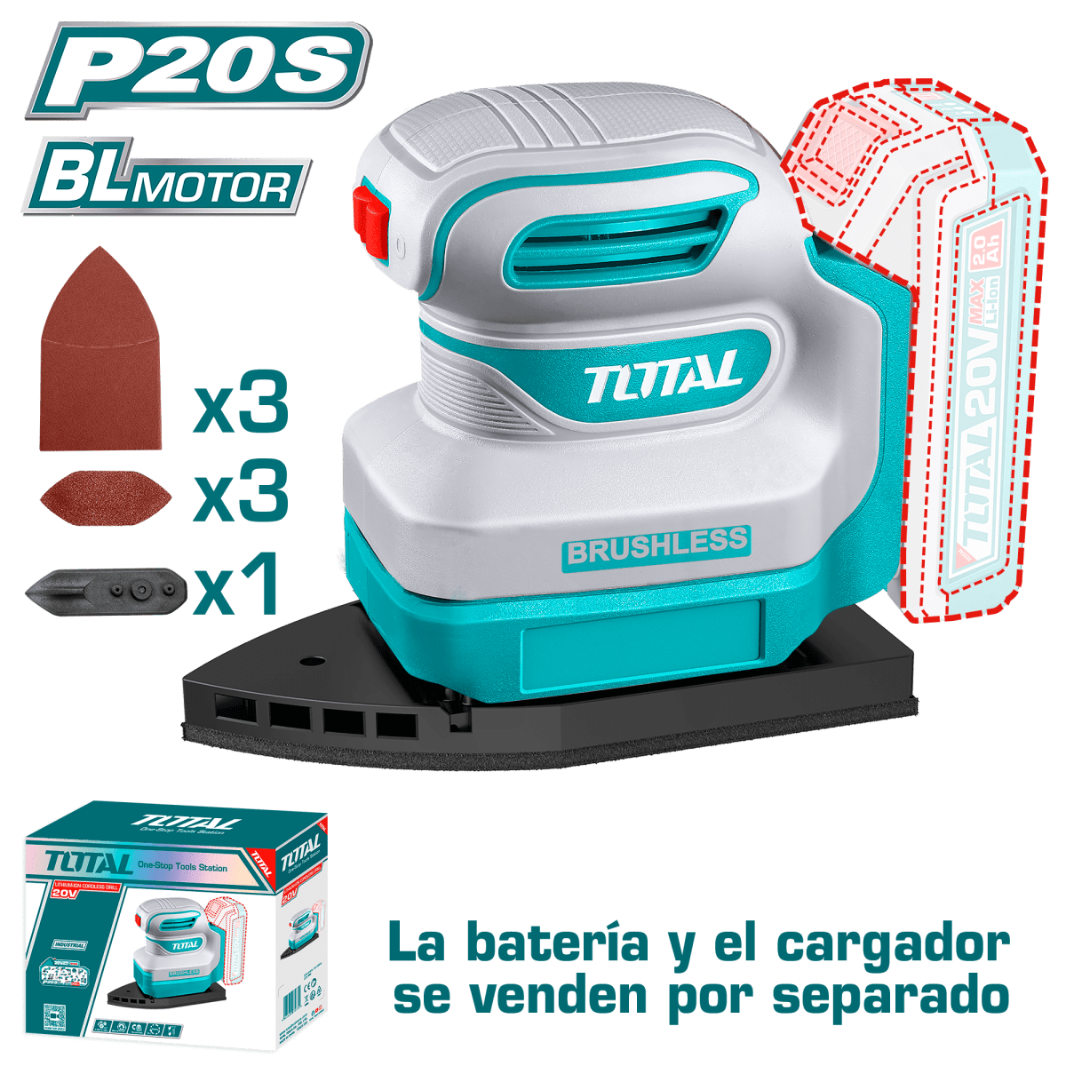 LIJADORA ORBITAL DE PALMA 20V 12000 RPM BARETOOLS TOTAL / TPSLI20241