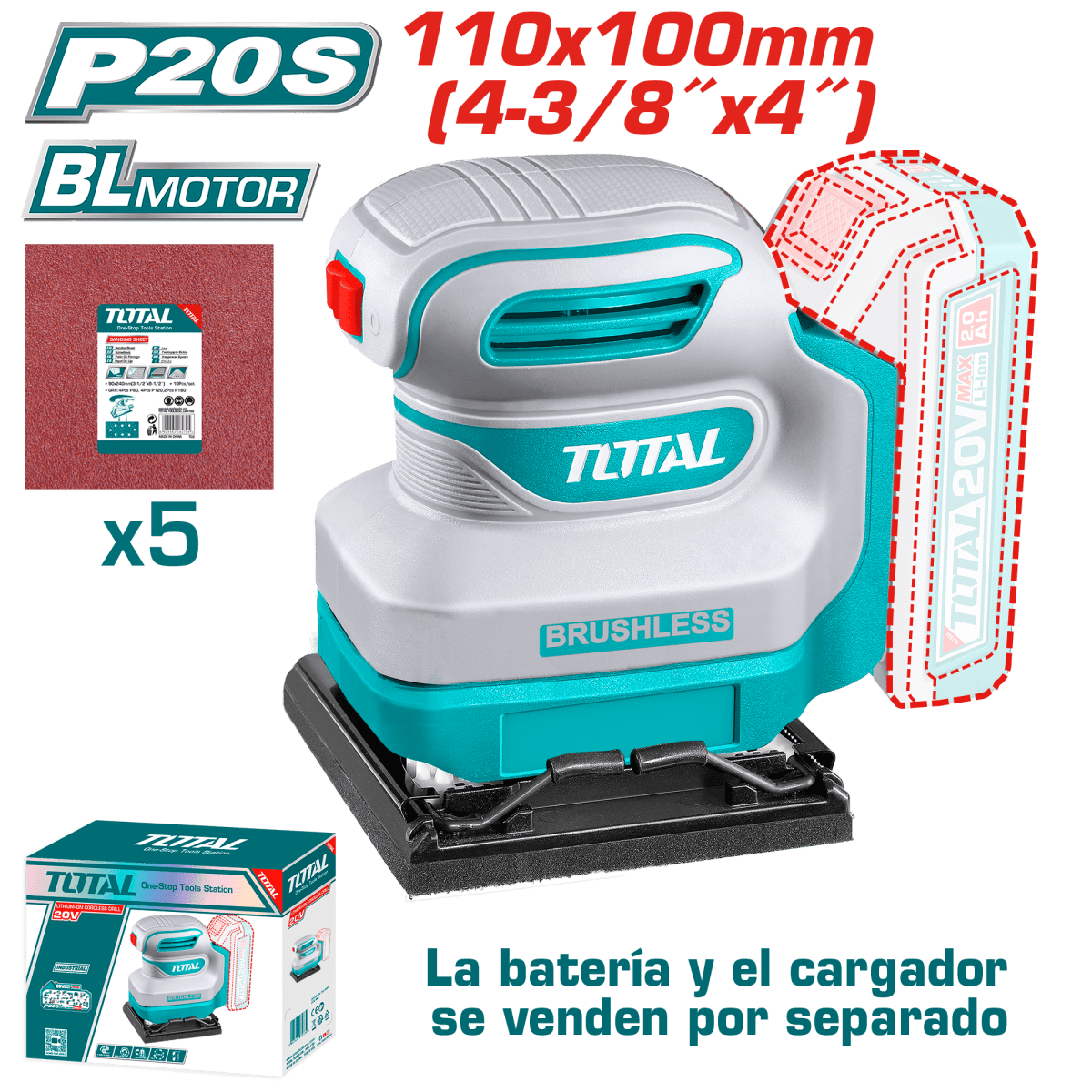LIJADORA ORBITAL DE PALMA 20V 110x100 MM (4-3/8