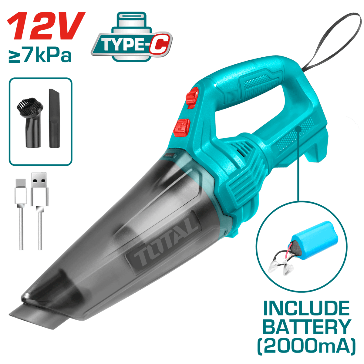 ASPIRADORA INALAMBRICA 0.5 LITROS 12V TOTAL1