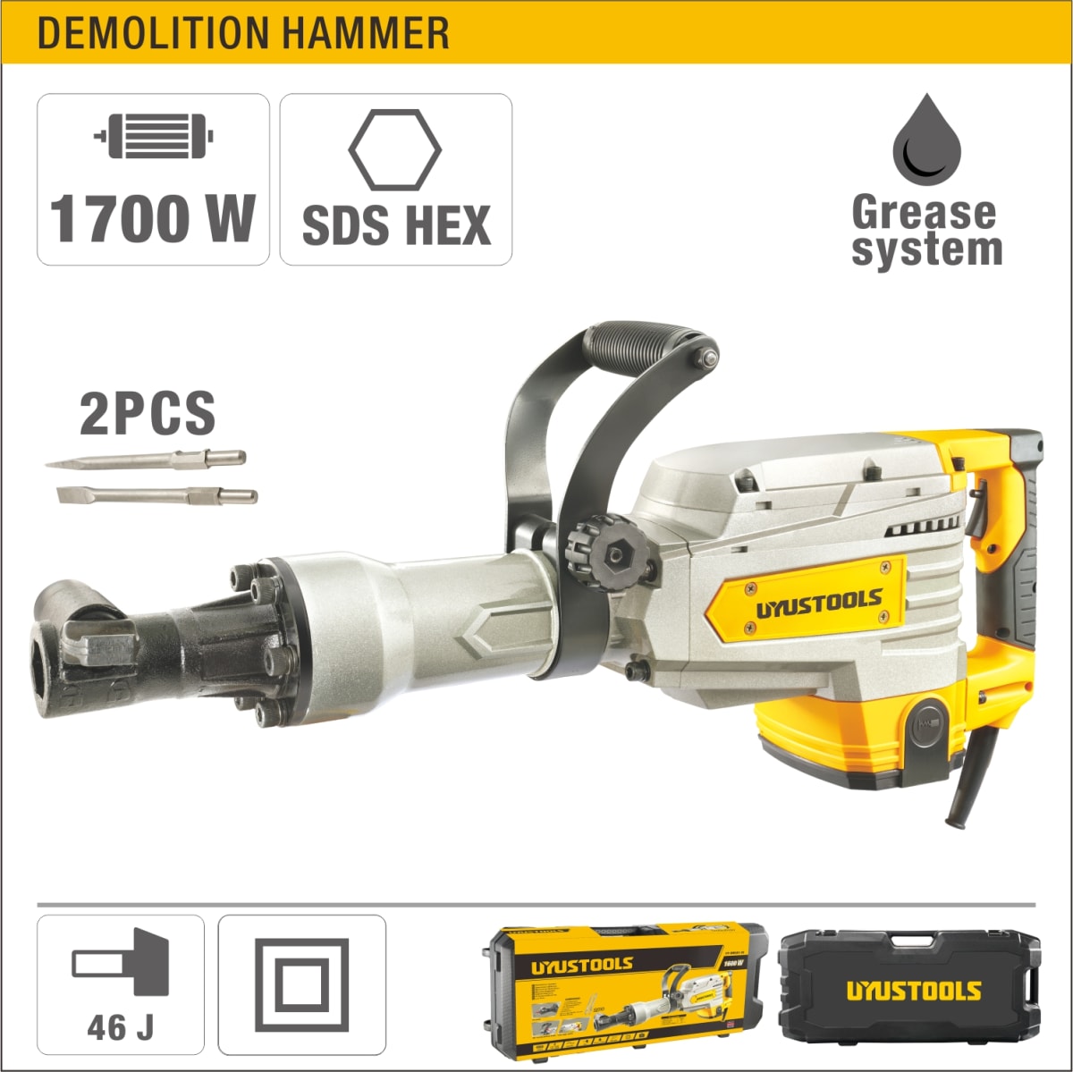 MARTILLO DEMOLEDOR HEXAGONAL 1700W 16KG UYUSTOOLS3