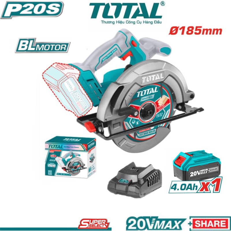 SIERRA CIRCULAR 7” TOTAL 20V 4800RPM 185MM BL MOTOR BRUSHLESS + BATERÍA 4.0 AH+ CARGADOR INDUSTRIAL1