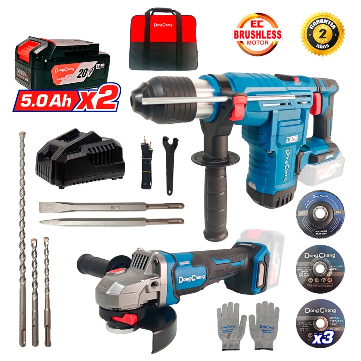 COMBO ROTOMARTILLO SDS PLUS 3.5J + AMOLADORA 5” 3 VELOCIDADES HOMBRE MUERTO DONGCHENG/ DCKIT59.02FK1
