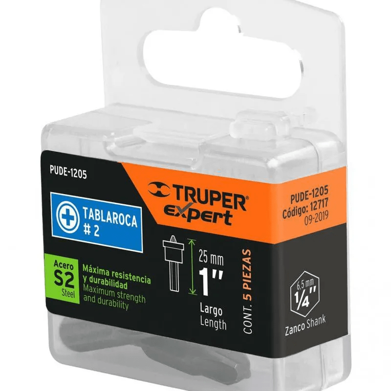 PUNTAS PHILLIPS #2 1'' PARA DRYWAL 5 PCS ESTUCHE TRUPER 127171