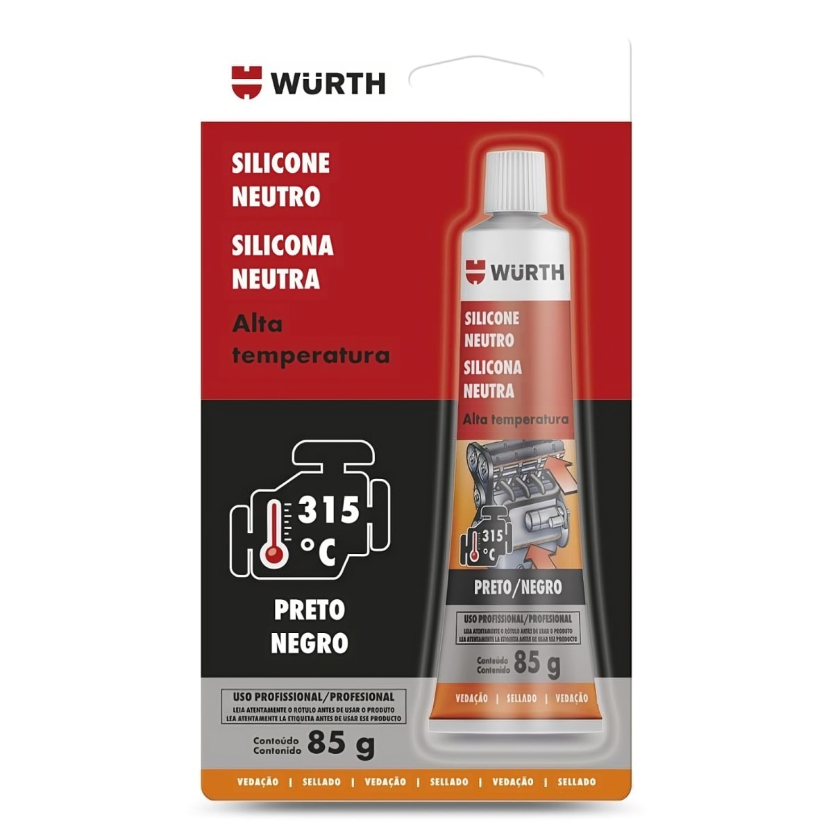 SILICONA NEUTRA PARA ALTA TEMPERATURA PRO NEGRO 85G WURTH / 08903211851