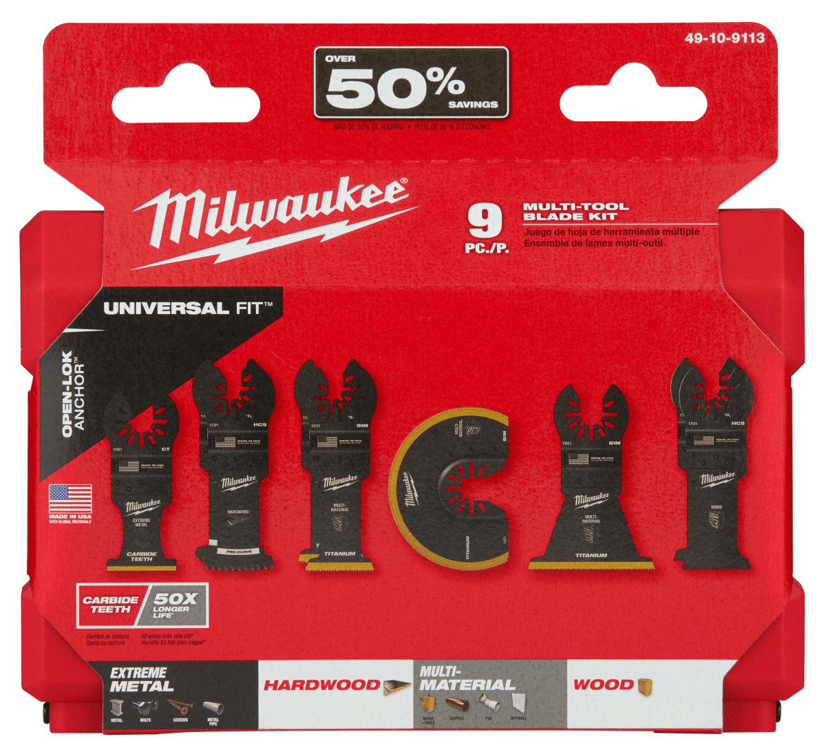 KIT DE HOJAS PARA MULTIHERRAMIENTA OPEN-LOK™ DE 9 PIEZAS MILWAUKEE / 49-10-91131