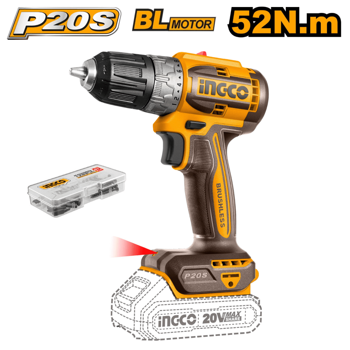 KIT BRUSHLESS TALADRO ATORNILLADOR + LLAVE DE IMPACTO + 2 BATERIAS + CARGADOR / CKLI202713