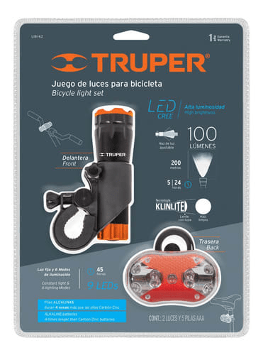 LINTERNAS PARA BICICLETA, DELANTERA Y TRASERA  2 PIEZAS TRUPER / 167981