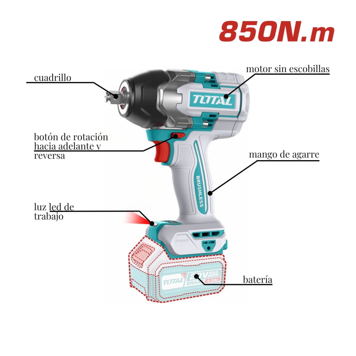 COMBO LLAVE 850NM + ASPIRADORA + AMOLADORA + BATERIAS DE 5.0AH  TOTAL / TOSLI2407893
