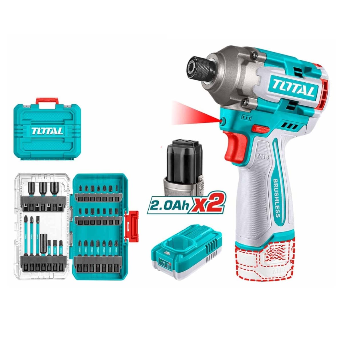 Atornillador de Impacto brushless 16v + set de Punteras Total -  TOSLI2410831