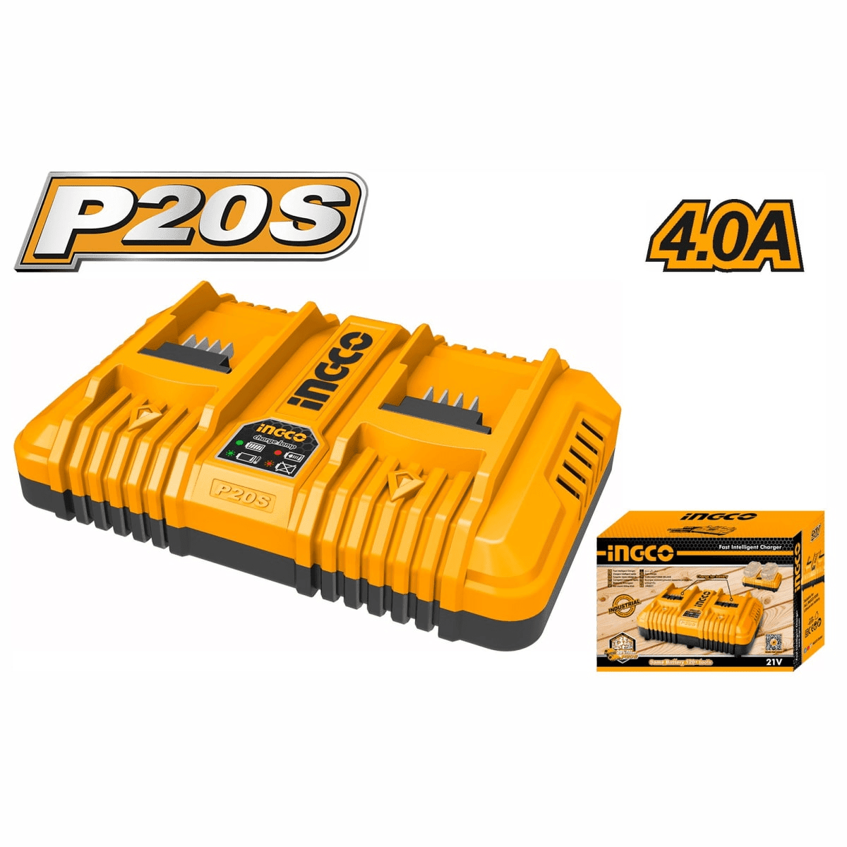 CARGADOR DE BATERÍA DOBLE 20V INGCO / FCLI20341
