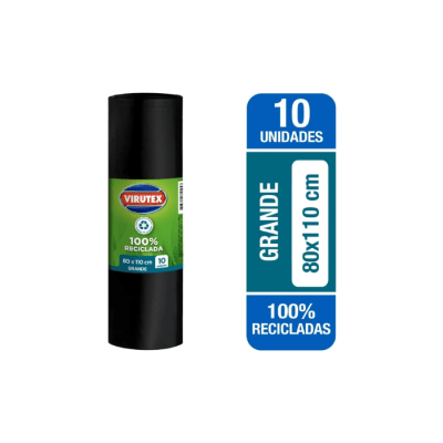 BOLSA DE BASURA GRANDE BIOROLLO 80X110 CM PAQ X10 UN VIRUTEX