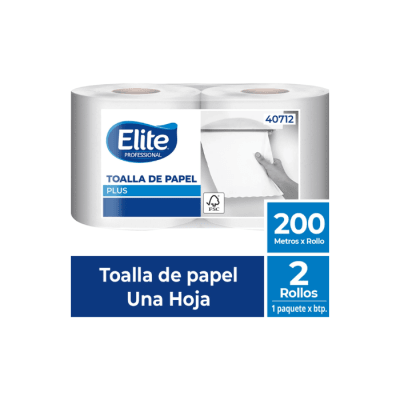 TOALLA DE PAPEL PLUS UNA HOJA 200 METROS 2 ROLLOS ELITE PROFESSIONAL