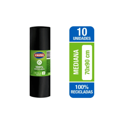 BOLSA DE BASURA MEDIANA BIOROLLO 70X90 CM PAQ X10 UN VIRUTEX