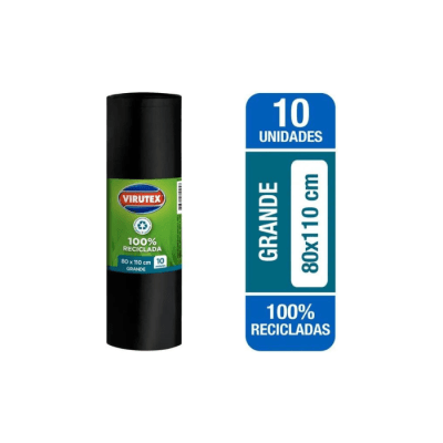 BOLSA DE BASURA GRANDE 80X110 CM PLANA PAQ X10 UN VIRUTEX PRO1