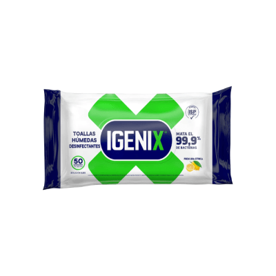TOALLAS HÚMEDAS MULTIUSO DESINFECTANTE PAQUETE DE 50 UNIDADES IGENIX