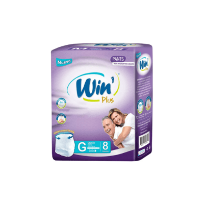 PAÑAL DE ADULTO PANTS TALLA G PAQUETE X8 UN WIN PLUS1