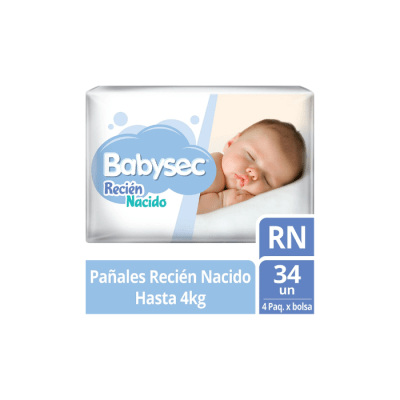 PAÑAL DE BEBÉ RECIÉN NACIDO PAQUETE DE 34 UNIDADES BABYSEC1