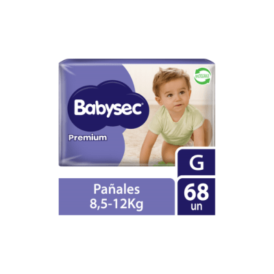 PAÑAL DE BEBÉ PREMIUM TALLA G PAQUETE DE 68 UNIDADES BABYSEC1