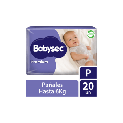 PAÑAL DE BEBÉ PREMIUM TALLA P PAQUETE DE 20 UNIDADES BABYSEC1