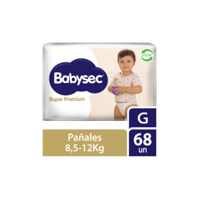 PAÑAL DE BEBÉ SUPER PREMIUM TALLA G PAQUETE DE 68 UNIDADES BABYSEC1