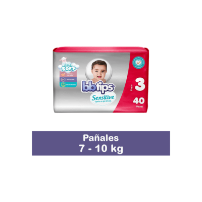 PAÑAL DE BEBÉ (ETAPA 3) TALLA M PAQUETE DE 40 UNIDADES BBTIPS SENSITIVE1