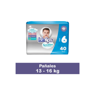 PAÑAL DE BEBÉ (ETAPA 6) TALLA XXG PAQUETE DE 40 UNIDADES BBTIPS SENSITIVE1