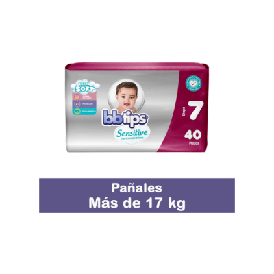 PAÑAL DE BEBÉ (ETAPA 7) TALLA XXXG PAQUETE DE 40 UNIDADES BBTIPS SENSITIVE