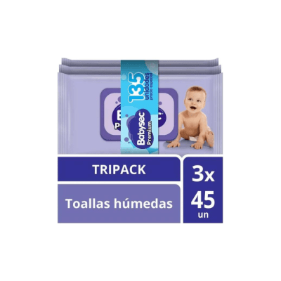 TOALLA HÚMEDA DE BEBÉ SIN ALCOHOL TRIPACK X45 UN BABYSEC PREMIUM1