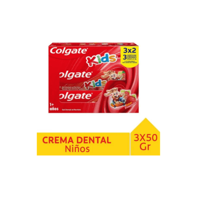 PASTA DENTAL NIÑO KIDS FRUTILLA 50 GRS 3 UNIDADES COLGATE1
